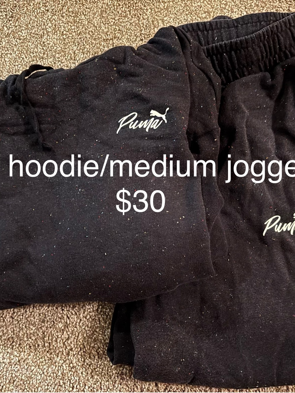 Puma Black Womens’ Sweatpants set with White Logo. Large hoodie/medium joggers